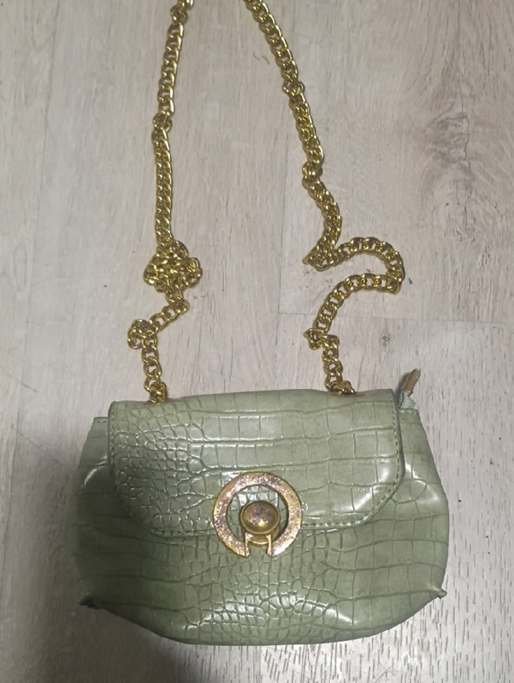 SHEIN Olive Green Croc-Embossed Crossbody with Gold Chain